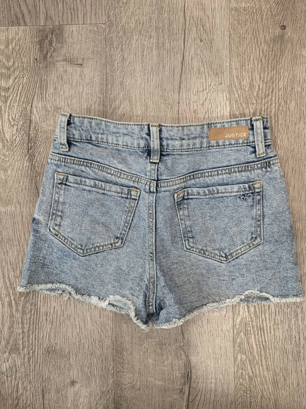 Justice Girls Size 10 Mini Mom Denim Shorts Distressed Cutoff Light Wash